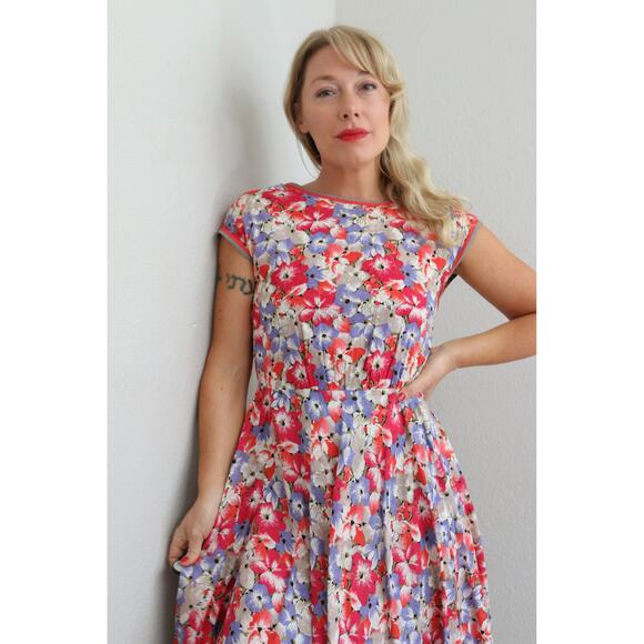 1990's Vintage Spring Selbone Florals Dress Women's XS SM ~ Feminine Day Midi - Picture 4 of 10
